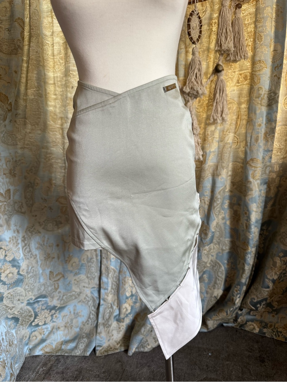 Agam Light Sage Asymmetric Mini Skirt